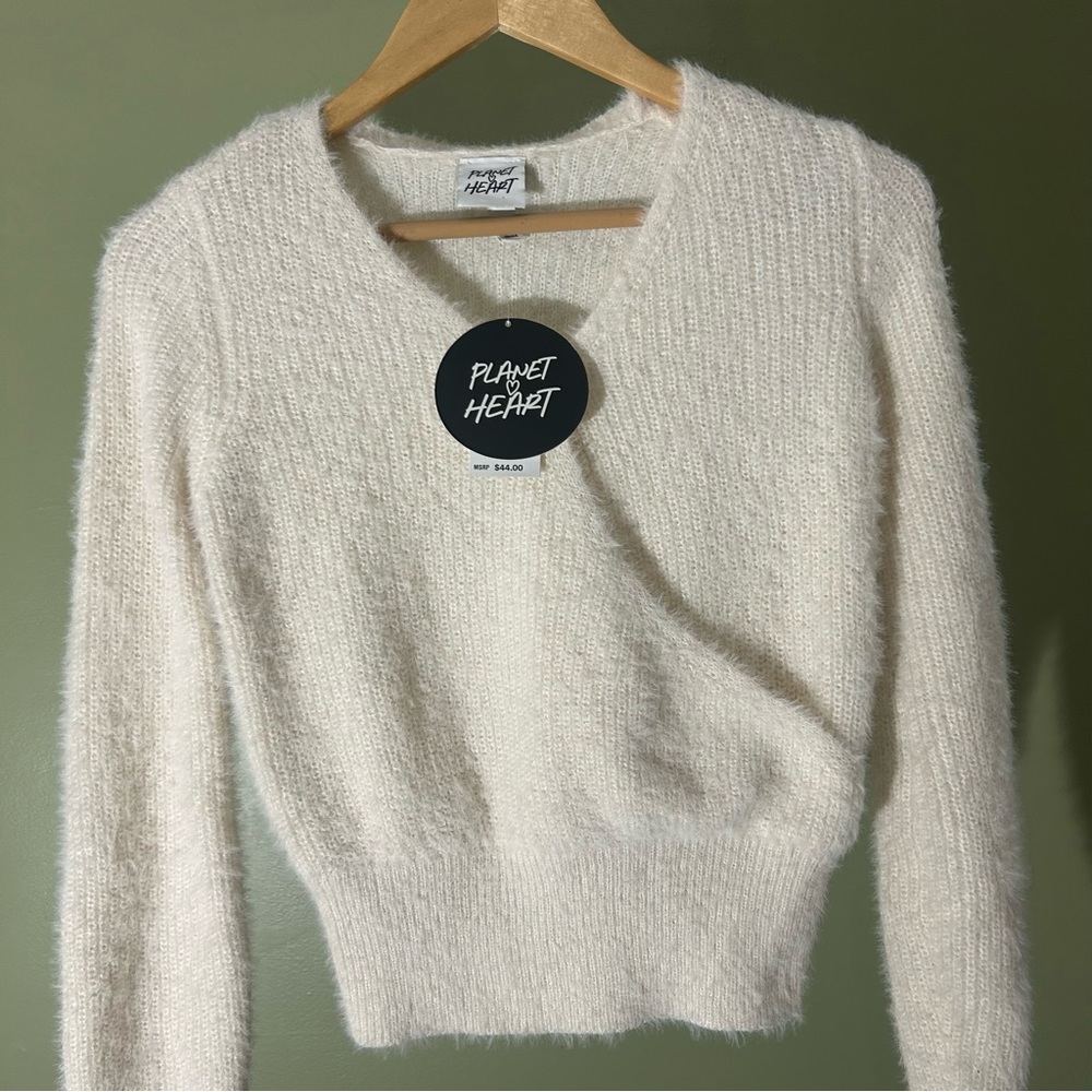 White Women’s Planet Heart V-neck sweater